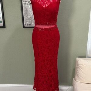 Anny Lee Red Lace Mermaid Dress Size Xlarge